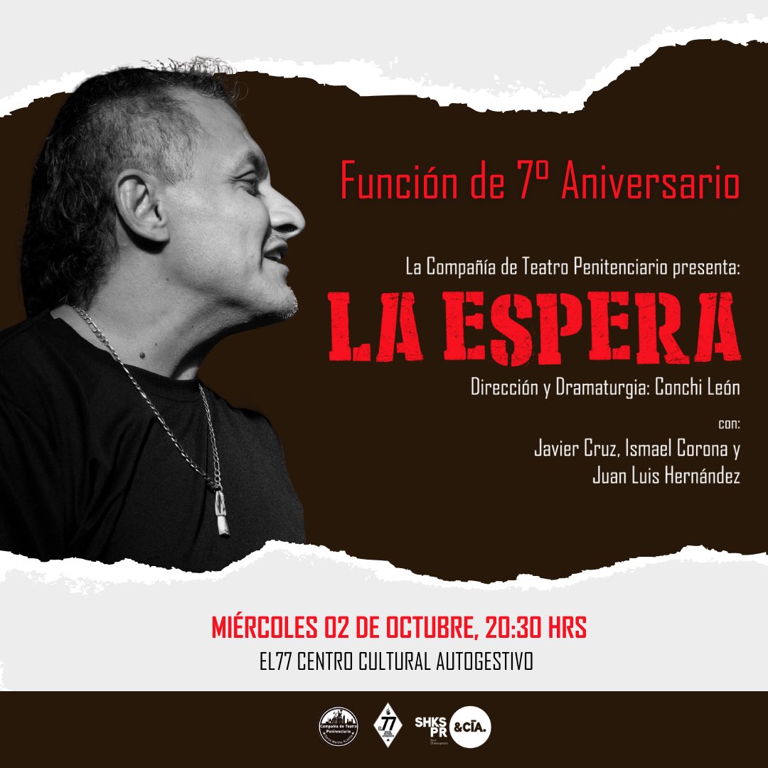 ⭐️Función de aniversario⭐️
Cumplimos 7 años contando nuestra historia, nuestra espera…

Acompáñanos este próximo miércoles 02 de octubre en la función especial de #LAESPERA 🔥

📍20:30 HRS en <a href="/el77cultural/">el77cultural</a> 
🎟️Boletos en taquilla o laespera2024.boletopolis.com
#DM para reservas 🎟️