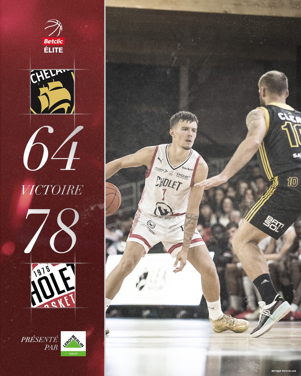 CB_officiel's tweet photo. Bonne entrée en matière des Choletais qui s'imposent sur le parquet du Stade Rochelais pour leur premier match de Betclic Élite.

Rdv le samedi 5 octobre à la Meilleraie pour le match CB vs Gravelines à 20h30.

#SRCB #CBFAMILY @Betclic_ELITE https://t.co/8DpIeZJ0HV
