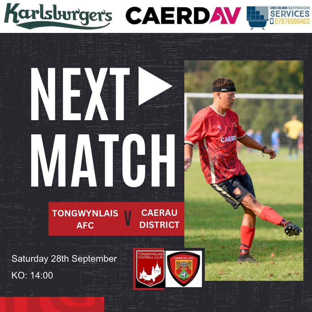 CaerauDistrict's tweet image. League Game 4 ⚽️

The lads are looking to bounce back after last weeks defeat as we take on Tongwynlais in our 4th away game of the season 🔴⚫️