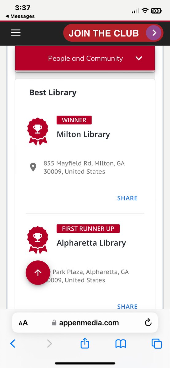 TY for making the Milton Library a cherished resource &amp; gathering place- which has led to the Library’s Best of North Atlanta Award for the 3rd consecutive year. This achievement is a testament to the hard work and passion of our staff and the vibrant spirit of our community.
