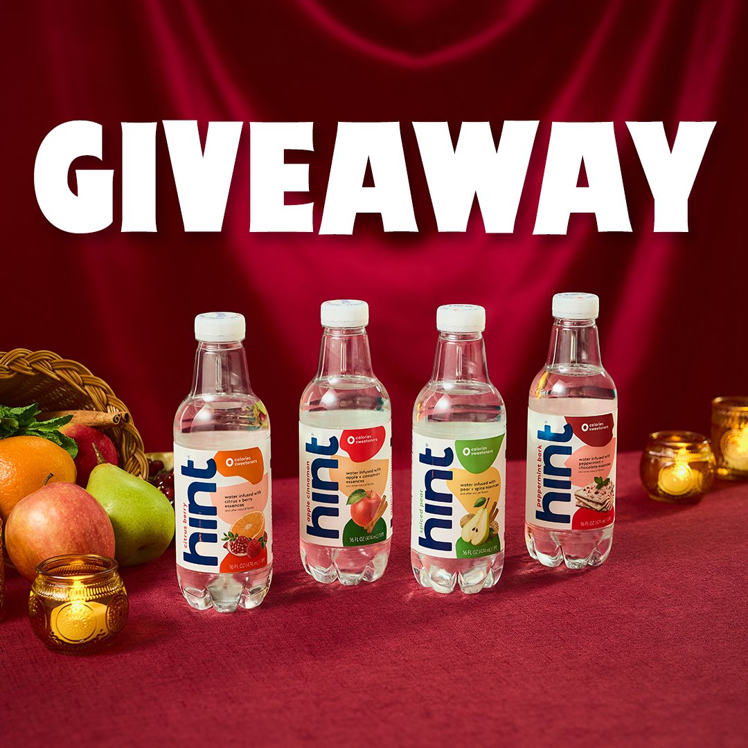 hint's tweet image. There’s nothing like a giveaway to make spirits bright! 🌟 RT this tweet for a chance to win a FREE case of our new Holiday Variety Pack.  #HintWater

#Giveaway ends 10/4. Winner notified via DM by 10/8. Full rules: drinkhint.com/giveaways
