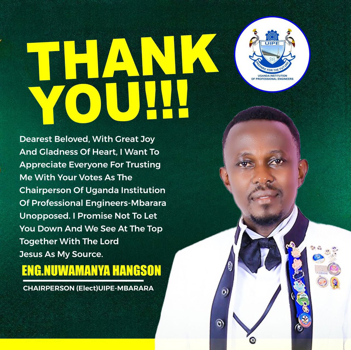Hangson1's tweet photo. Chairperson of Uganda Institution of Professional Engineers- Mbarara 2024/26. Thank you colleagues in the profession https://t.co/vFJoUoq3T3