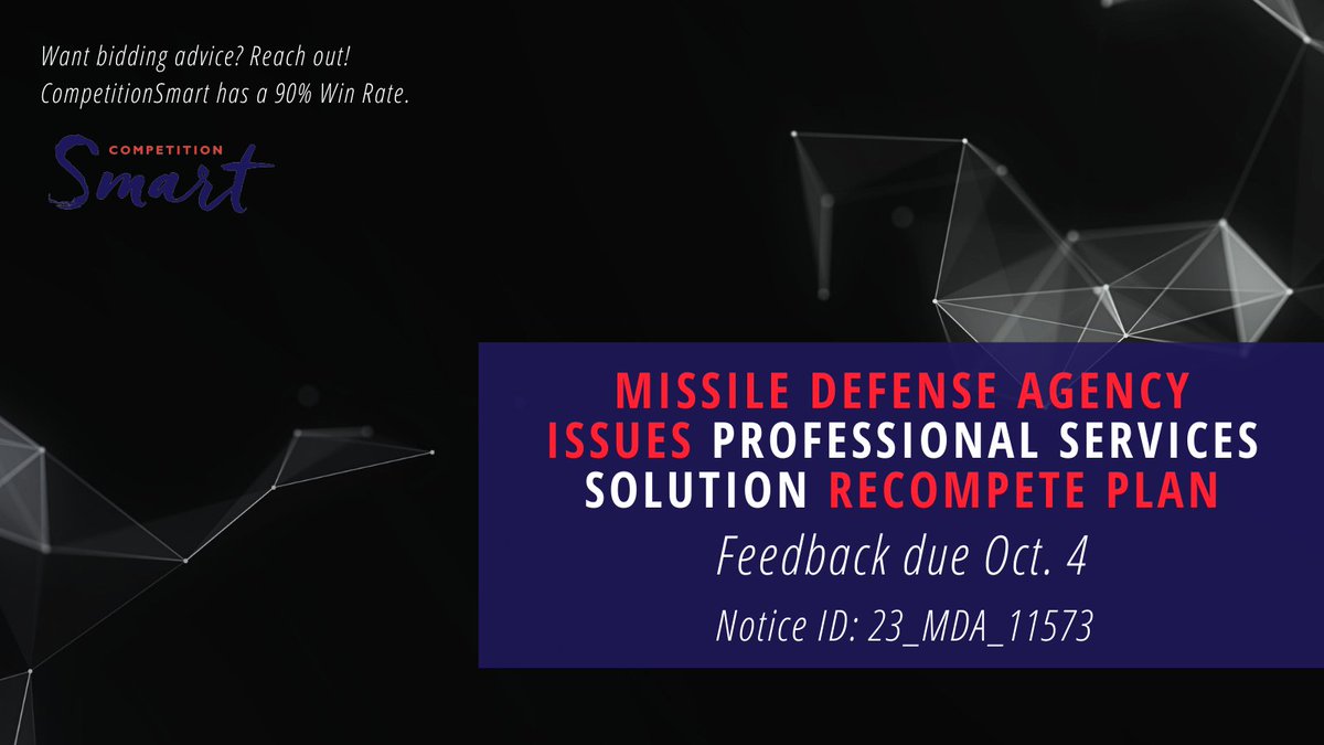 From <a href="/rosswilkers/">Ross Wilkers</a>: the Missile Defense Agency has given small businesses a preview of its recompete plan for am advisory, assistance services contract bundle. Responses to the recompete plan are due Oct. 4.  Learn more here: sam.gov/opp/8775d2a891…