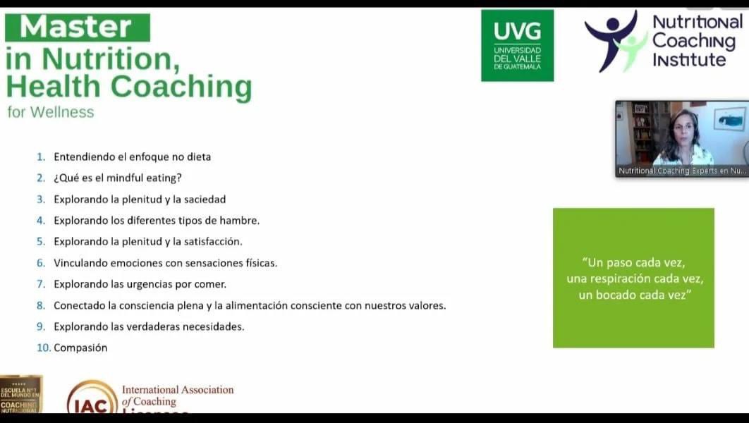 🌿 Master in Nutrition, Health Coaching for Wellness 🌿 UVG-Nutritional Coaching

Laboratorio Sincrónico de Mindfulness y Mindful Eating! ✨

🔗  anarosal@uvg.edu.gt

#MasterWellness #MindfulEating #Mindfulness #NutriciónConsciente #HealthCoaching #BienestarIntegral #Compasión