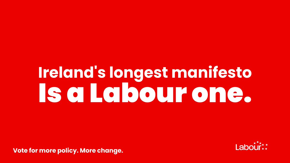📖 Now that all the relevant parties who have a chance have released their manifesto, it's become clear:

▶️▶️▶️▶️▶️ Labour's one is the longest and most jam-packed of all of them.

✍️ More policy, more change under Labour.

Read it now: bit.ly/IrishLabour2024
