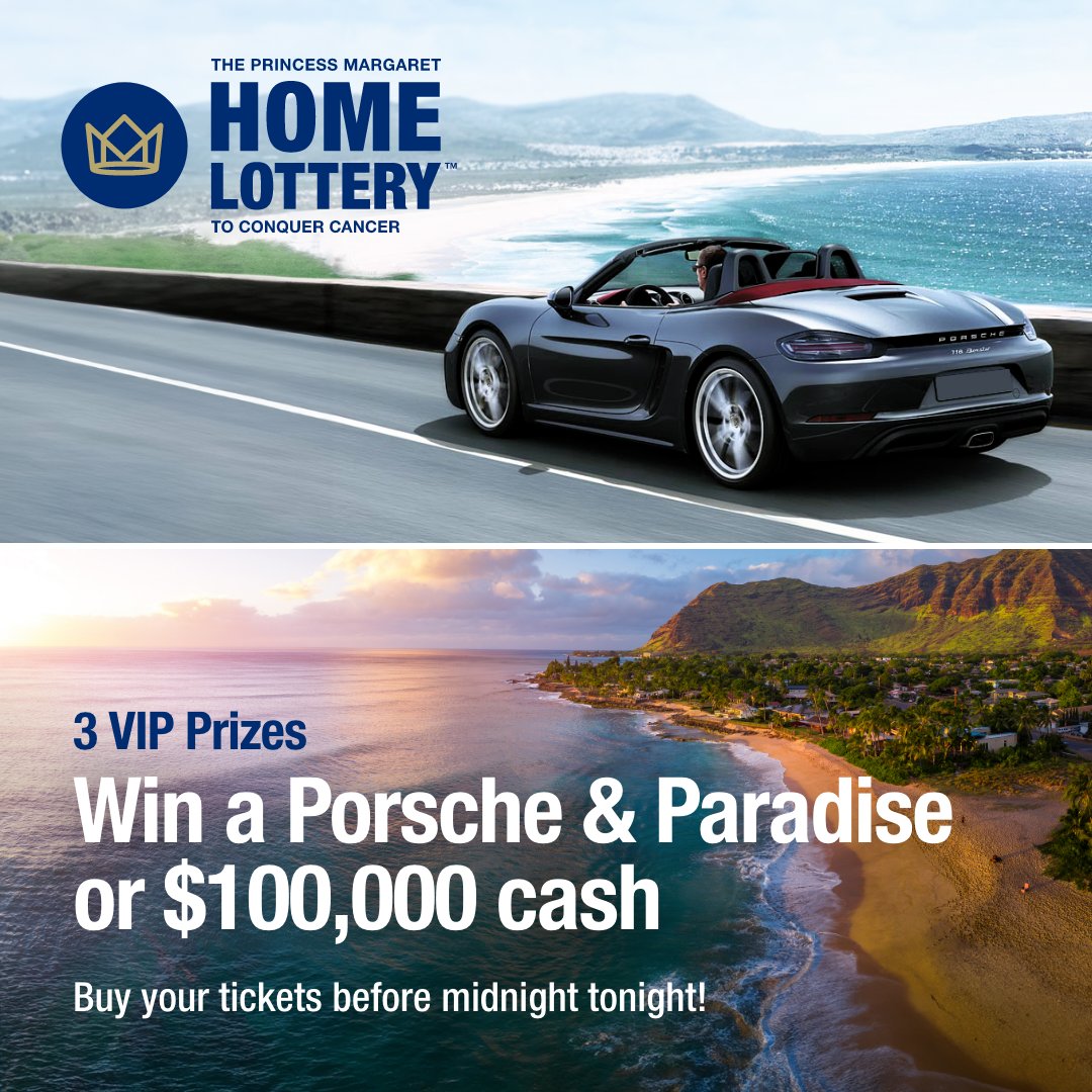 The VIP Prize Deadline is midnight tonight! Three lucky winners will win a Porsche 718 Boxster Roadster and experience the lush beauty of Kauai, Hawaii or get $100,000 in Cash. Order tickets here: bit.ly/4bdlYrr