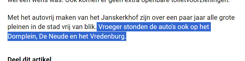 Vast een boel mensen die huilie-huilie gaan doen over auto pesten enzo. Maar RTV Utrecht heeft wel een mooie afsluiter. Ben benieuwd of de mensen die hier tegen zijn, ook graag auto's terug zouden zien op Domplein, Neude en Vredenburg? 🙃