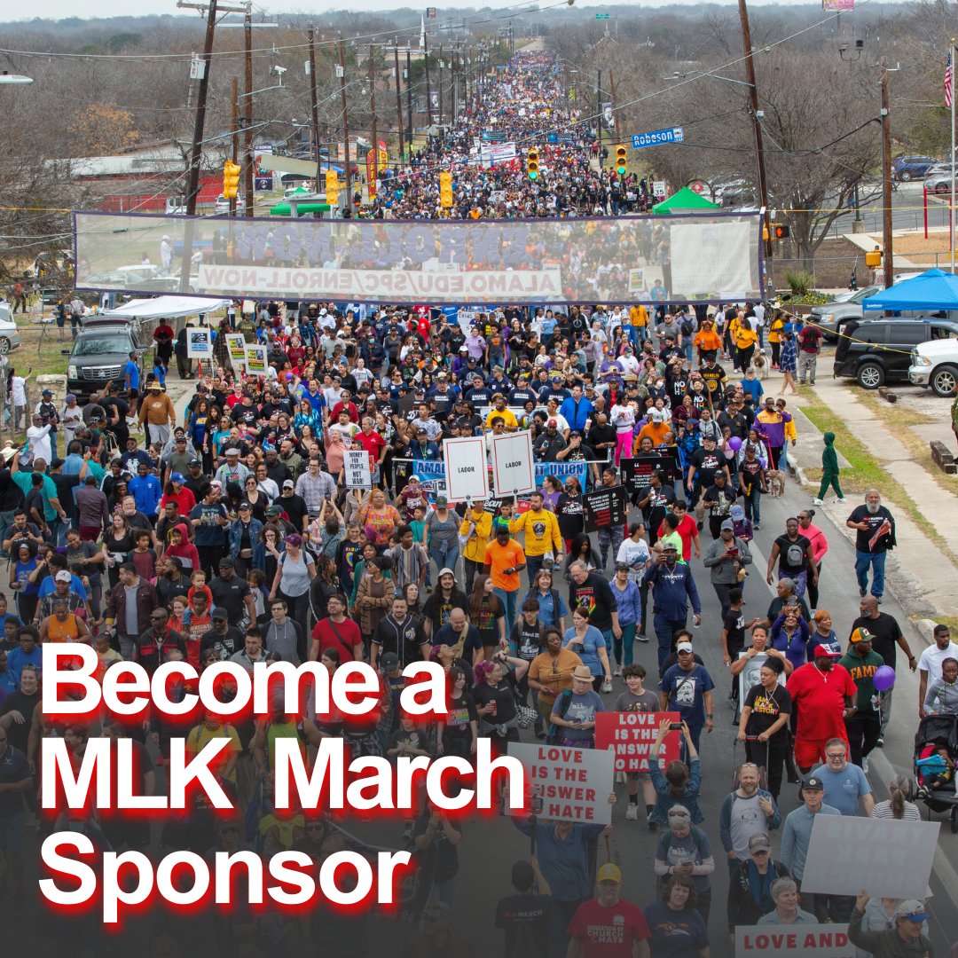 COSAGOV's tweet image. Sponsorship opportunities are now available for the San Antonio MLK March hosted by the MLK Commission. Join us in honoring Dr. King’s legacy and making a meaningful impact in our community. #MLK #MLKMarch

Apply today: 🔗 ow.ly/QbhS50TwFRQ