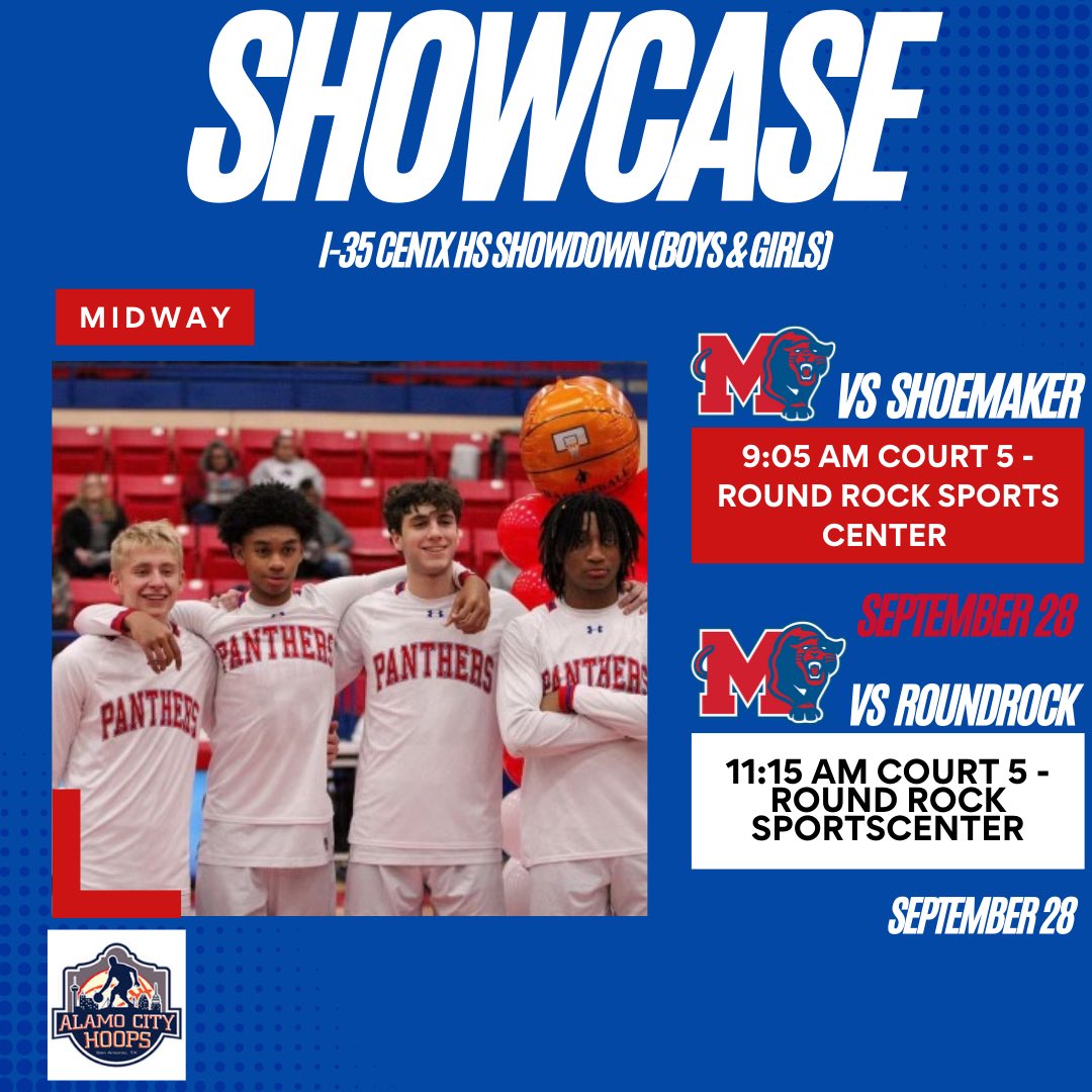 Midway Basketball (@midwayhoops) on Twitter photo Looking forward to another opportunity to develop and build for the upcoming season! Tomorrow in Round Rock at the Sports-center.
#5OB #All4One4All
#PantherHoops #PantherNation #TheWay #TheStandard #ELEVATE
#CenTexHoops
<a href="/MidwayPanthers/">Midway Athletics</a> <a href="/AlamoCityHoops1/">Alamo City Hoops</a> Looking forward to another opportunity to develop and build for the upcoming season! Tomorrow in Round Rock at the Sports-center.
#5OB #All4One4All
#PantherHoops #PantherNation #TheWay #TheStandard #ELEVATE
#CenTexHoops
<a href="/MidwayPanthers/">Midway Athletics</a> <a href="/AlamoCityHoops1/">Alamo City Hoops</a>