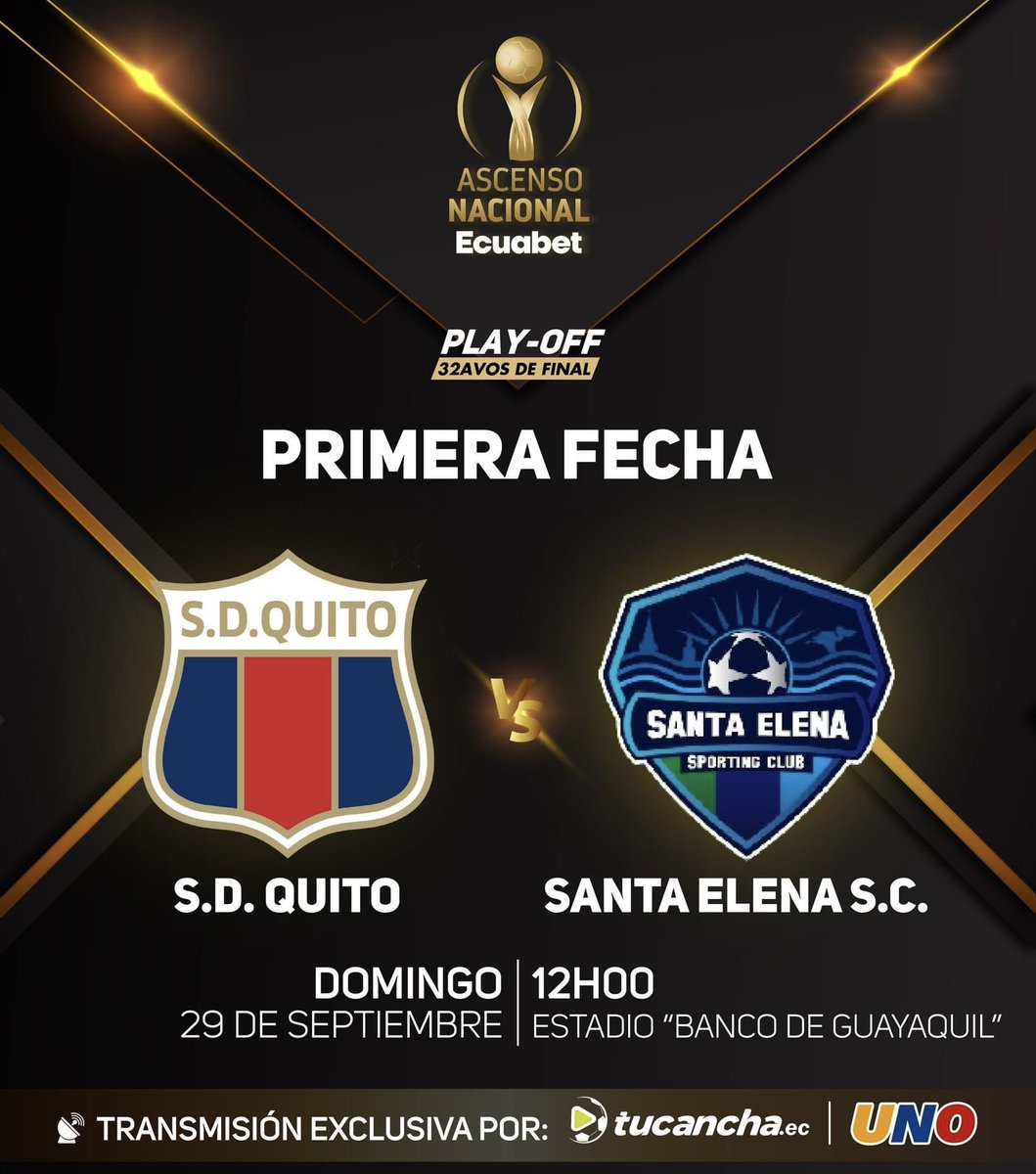 StaElenaSC's tweet photo. PLAY OFFS NACIONALES🇪🇨!

Sigue todas las emociones de #ElEquipoDeLaPeninsula en nuestra visita al Estadio Banco Guayaquil🏟️ desde las 12 horas a través de la señal de @tucanchaec 📺

#VamosSantaElena
#SESC 🔵🟢 https://t.co/WA5Vb26VY3
