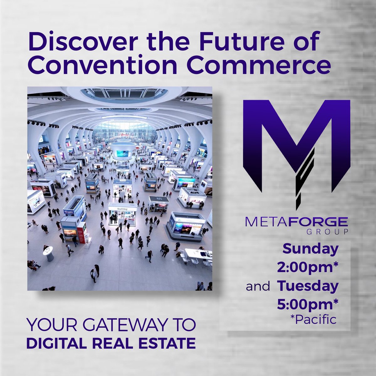 NexusEcosystem's tweet photo. You're invited to a presentation introducing MetaForge's groundbreaking virtual real estate opportunity in the Utherverse metaverse.

Join us to learn about:
• Owning virtual convention center space
• Potential for passive income through rentals
• The future of digital events and retail marketing

Date: Sunday, Sept 29
Time: 2:00pm Pacific 
and 
Date: Tuesday, Oct 1st
Time: 5:00pm Pacific 

Zoom Link: https://t.co/vcS2tTMKdV

Don't miss this chance to be at the forefront of the metaverse revolution!

We hope you’ll join us!