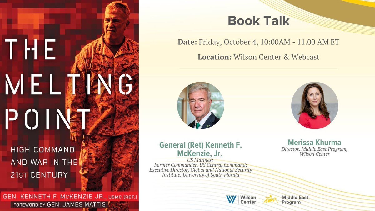 Book Talk | “The Melting Point: High Command and War in the 21st Century”  Join us for a discussion with General McKenzie about his new book, moderated by MEP Director Merissa Khurma. 

The talk will be followed by a book signing.   

📩 RSVP: buff.ly/4gz7zt6