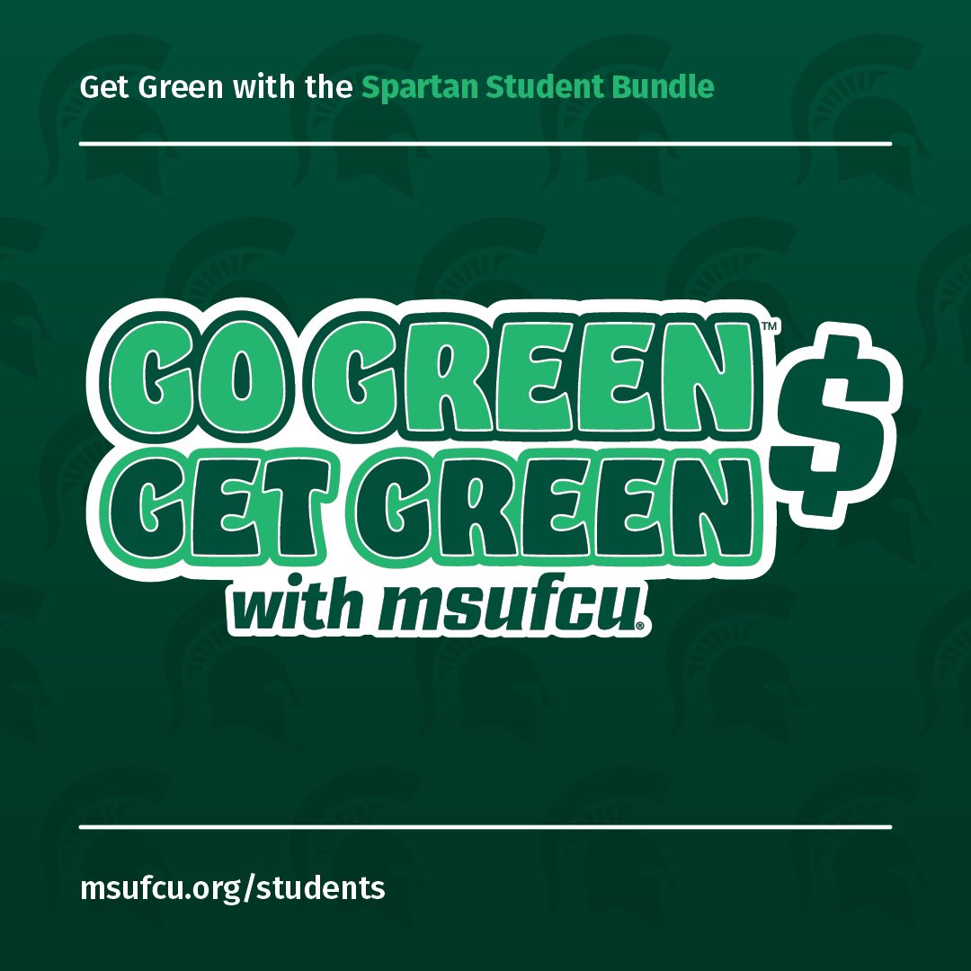 Abbey Kimball (@abbeykimball27) on Twitter photo Feeling proud to be a Spartan with <a href="/msufcu/">MSU Federal CU</a>—the only credit union on campus! 💚 My student account comes with all the perks: no fees, no minimum balances, free ATMs on campus & nationwide, cash back on purchases, free financial education, and a Sparty debit card! Feeling proud to be a Spartan with <a href="/msufcu/">MSU Federal CU</a>—the only credit union on campus! 💚 My student account comes with all the perks: no fees, no minimum balances, free ATMs on campus & nationwide, cash back on purchases, free financial education, and a Sparty debit card!