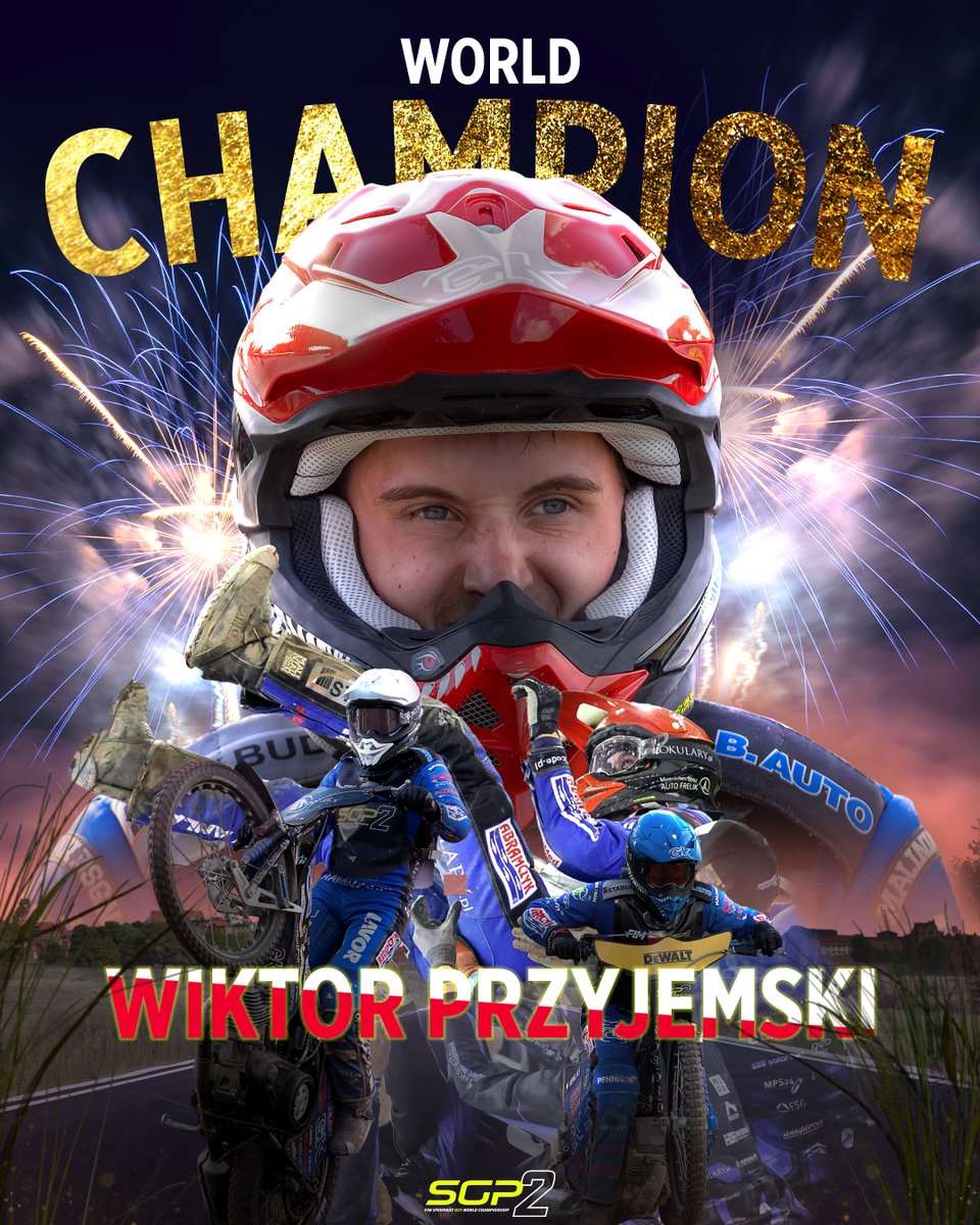 SpeedwayGP's tweet photo. 🏆 THE NEW #SGP2 WORLD CHAMPION.... WIKTOR PRZYJEMSKI 🏆
Congratulations Wiktor!!! 👏
#FIMSpeedwayGP | #TorunSGP | #Wiktory https://t.co/FN4b9DzerZ