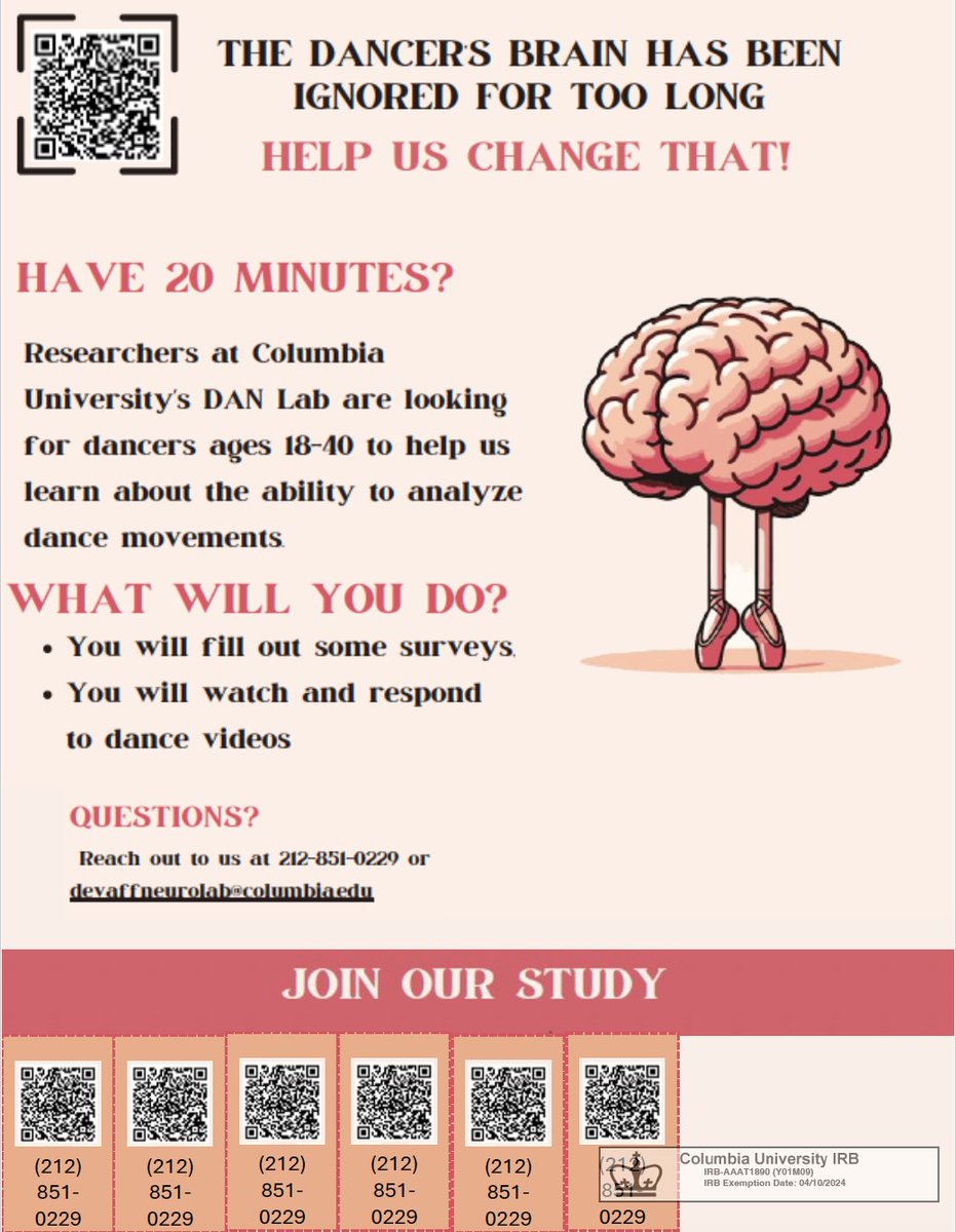 Are you a DANCER?! We're looking for dancers between the ages of 18-40 to help us learn about the ability to analyze dance movements! If interested, please click on the link or contact us for more details!

redcap.psych.columbia.edu/surveys/?s=N8X…
#dancer #dance #danceresearch #dancing #research