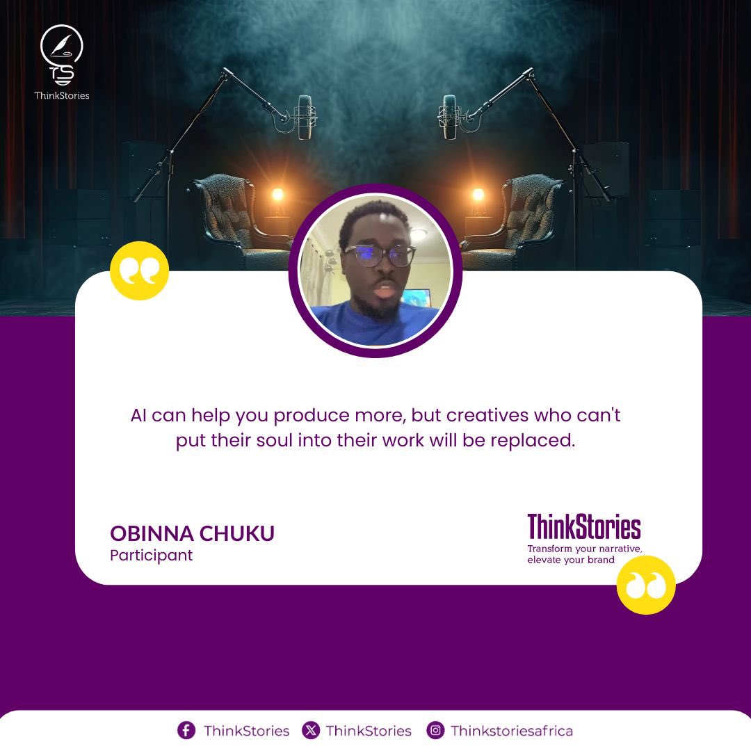 Thinkstories_'s tweet photo. One of the participants during our #ThinkStories storytelling hangout Obinna Chuku highlighted the importance of creativity and authenticity in this era of AI.

#Communications #Storytelling #AI https://t.co/4Nb5jNmjiO