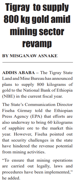 PatrickHeinisc1's tweet photo. The #Tigray State Land and Mine Bureau has announced  plans to supply 800 kilograms of gold to the National Bank of #Ethiopia in the current fiscal year. https://t.co/nLfaotjpPD