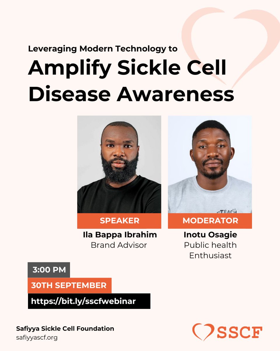 We’re excited to invite you to our upcoming webinar, where we’ll dive deep into Leveraging Modern Technology to Amplify Sickle Cell Disease Awareness.

Register 👉 bit.ly/sscfwebinar