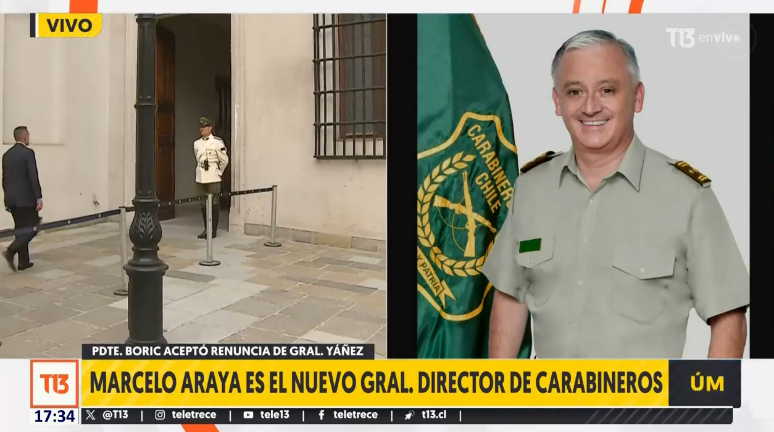 T13's tweet photo. 🔴Marcelo Araya es el nuevo General Director de Carabineros 

EN VIVO » https://t.co/tdFda9tz69 https://t.co/0BGVF3n0a5