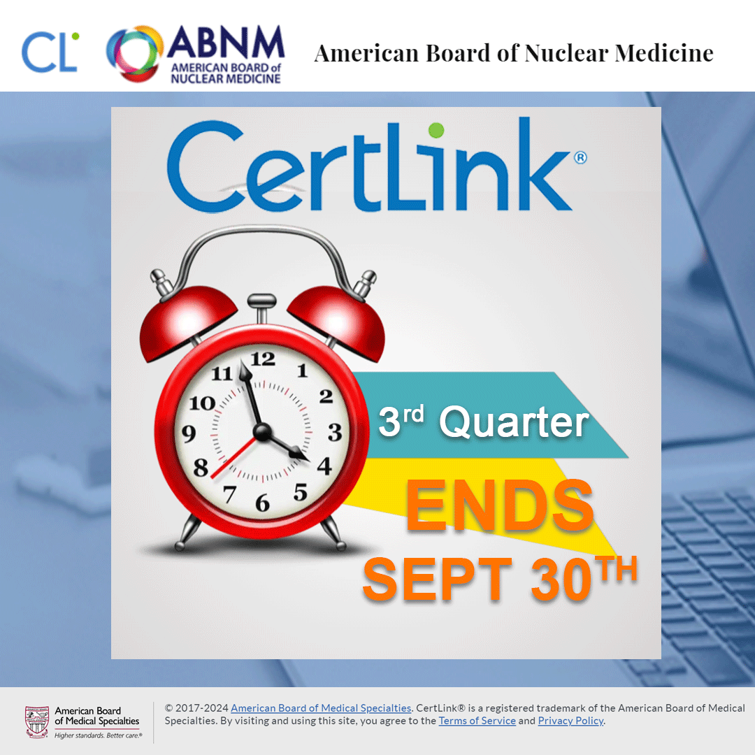 ABNM CertLink Participants Reminder: The 3rd Quarter Assessment Ends Monday, September 30th! Login to your CertLink profile icont.ac/50qLE and complete your assessment by 11:59 pm EST.