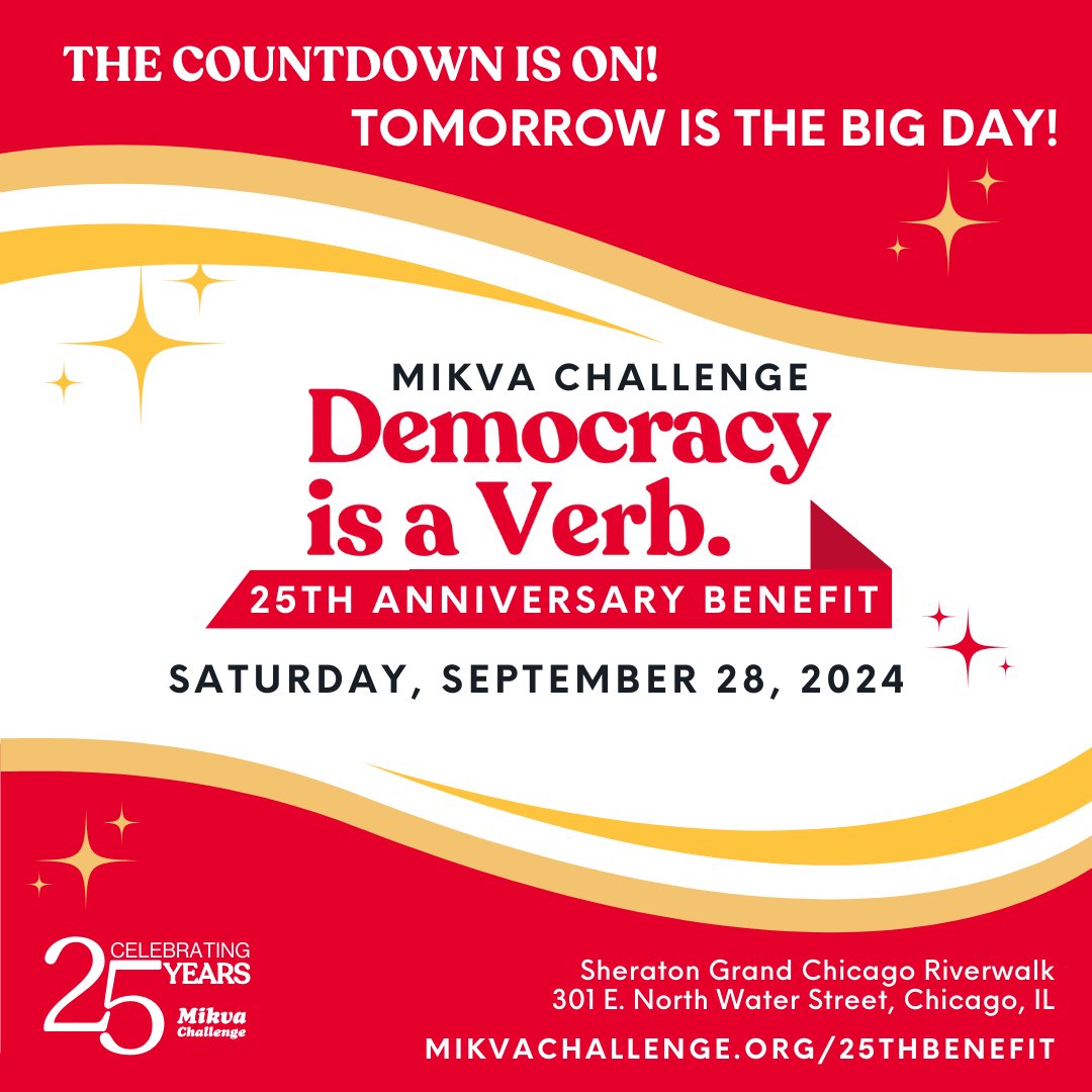 We’re excited to see all our alumni today and can’t wait for tomorrow’s Mikva Challenge 25th Anniversary Benefit.  Join us for a celebration of 25 years of empowering democracy. #MikvaChallenge
