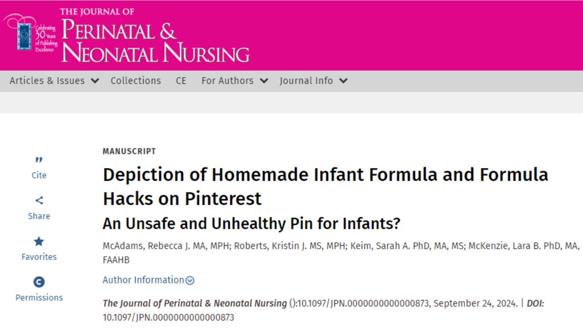 New article by <a href="/KidSafety_PhD/">Lara McKenzie</a>, @SarahKeim1 in <a href="/JPNNonline/">JPNN</a>:
Pinterest is widely used by caregivers to find feeding information for their infants. Credible organizations should utilize Pinterest to disseminate safe infant feeding practices supported by the CDC and the AAP.