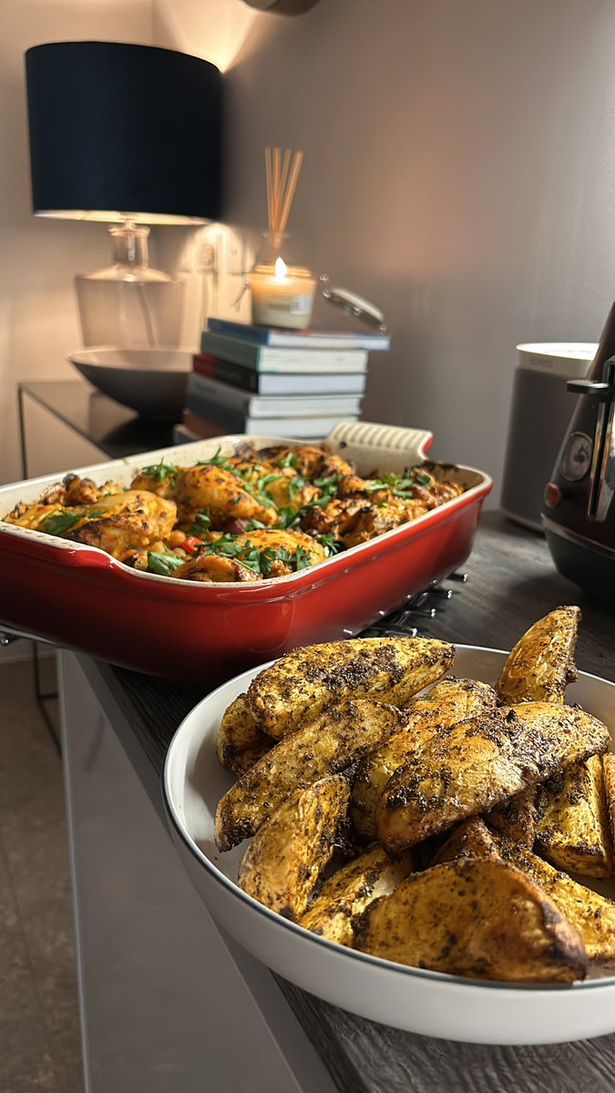 I’m absolutely loving <a href="/jonwatts88/">Jon Watts</a> new cook book!  Cooking after a long week at work is a wonderful way to relax.  Tonight it’s harissa chicken with Mediterranean vegetables served with Cajun potato wedges!