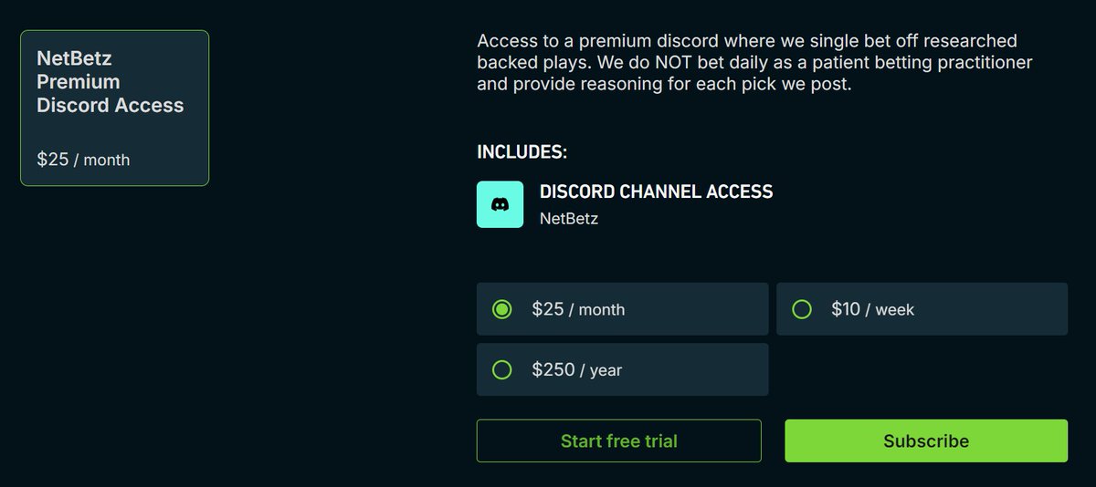 Excited to be partnered with <a href="/TheBetBucket/">BetBucket</a> where you can gain access to our premium discord!

We ONLY bet single bets and we do NOT bet daily. 

This is a small community focused on consistent profit each month by patient betting. 

We have members who profit $500+ monthly and