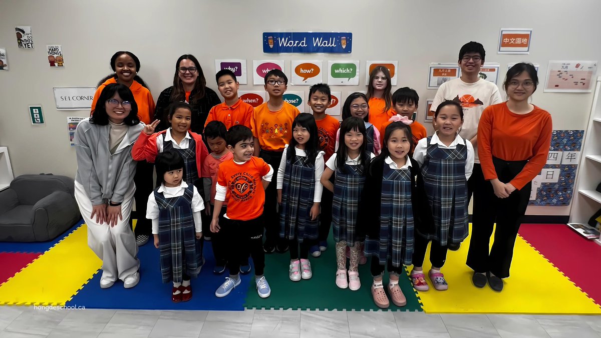 HongdeSchool's tweet photo. Today, our students and staff wore orange shirts to honour and remember the Indigenous children who attended residential schools. Thank you to everyone for wearing orange and showing your support. 🧡 #OrangeShirtDay #EveryChildMatters #HongDeElementary #TruthAndReconciliation https://t.co/3dTyrcJJDU