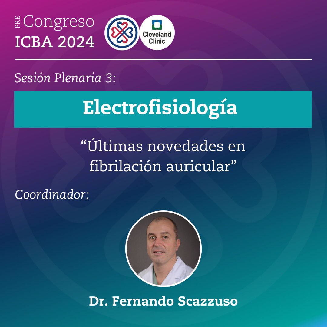 📌 Te invitamos a participar de nuestro Congreso de cardiología ICBA 

👉🏻 SESIONES PLENARIAS: 

🫀Prevención Cardiovascular 
🫀Insuficiencia Cardíaca 
🫀Electrofisiología 
🫀Cardiopatía Estructural
🫀Medicina Vascular 
🫀Cardiopatía Isquémica 

🗓️ Martes 15 de octubre 
🕔 Apartir