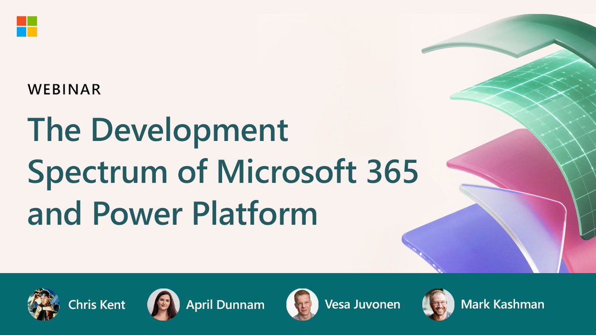 Reminder 🗓️ "The development spectrum of Microsoft 365 and Power Platform" co-presented by @AprilDunnam, @TheChrisKent, and @VesaJuvonen, with your host, @MKashman. 

📍 techcommunity.microsoft.com/t5/sharepoint-…