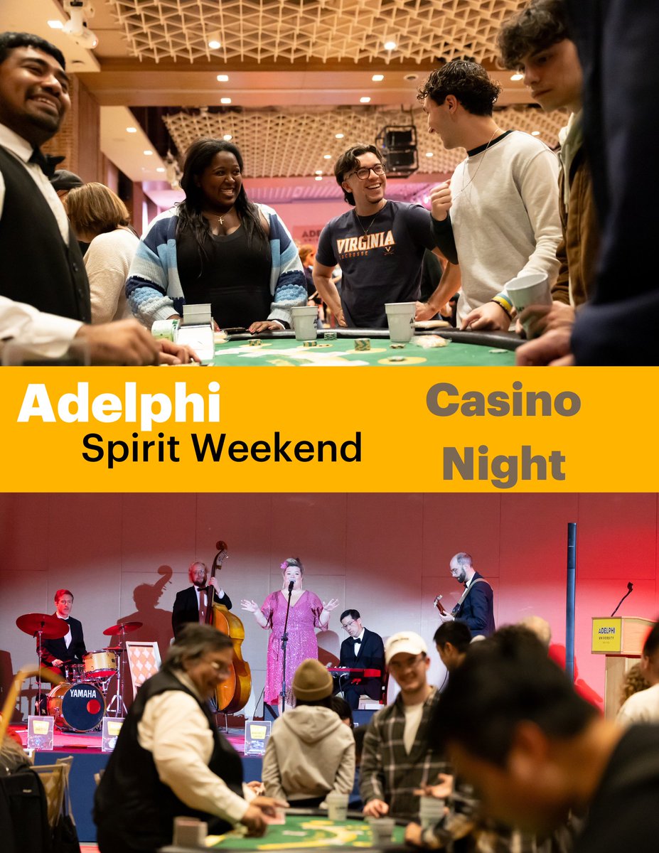 AdelphiU's tweet image. Are you feeling lucky? Join us for Casino Night! adelphi.edu/events/casino-… #AdelphiSpiritWeekend