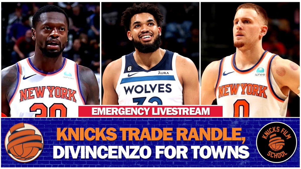 BREAKING NEWS...

The Knicks have acquired Karl-Anthony Towns from Minnesota for Julius Randle, Donte DiVincenzo and a first-round pick via Detroit, per <a href="/ShamsCharania/">Shams Charania</a>.

Join us LIVE on the KFS YouTube channel in a matter of moments for an emergency livestream reaction to this