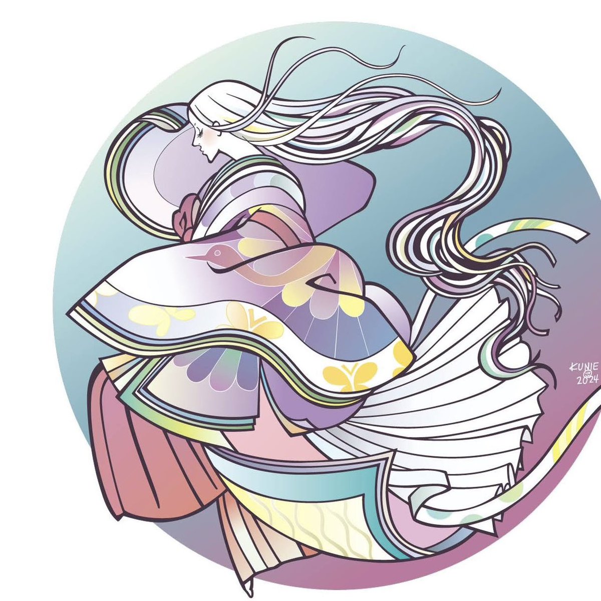 カンバラクニエ 女性 イラスト ECHO Kunie Kanbara　アート カンバラクニエ 木版画 - 竹笹堂オンラインショップ | 木版画 和紙製品