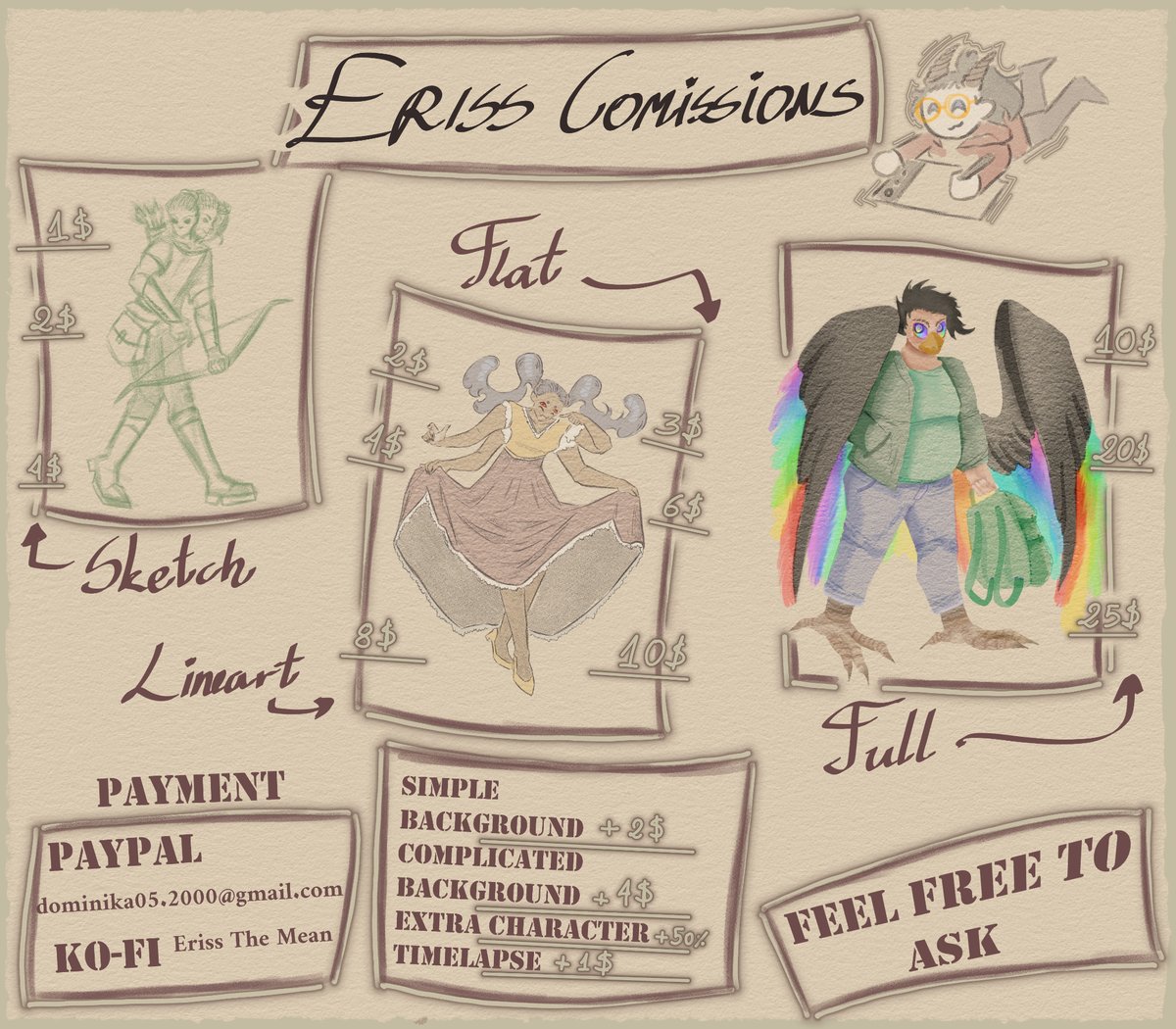 ErissTheMean's tweet image. My commissions are still open but now with new, lower prices- I'm saving up for friends 🎂 day!
I'm also doing stickers, chibi and simple designs
Shoot me a dm!