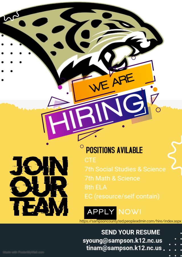 We need you at Roseboro-Salemburg Middle School!