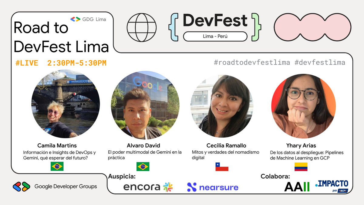gdglima's tweet photo. Porque somos imparables y nada nos detiene , lo convertimos en oportunidad Road to Devfest Lima .
🗓 Fecha: 28 Septiembre
🕒 Hora: 14:30 - 17:30 Hrs.
🚩 #live
✍️ Inscríbete aquí : https://t.co/iIFlOSQGv0
#DevfestLima24 #roadtodevfest #devfest #devfestlima2024 #gdglima https://t.co/zWnv66j57W