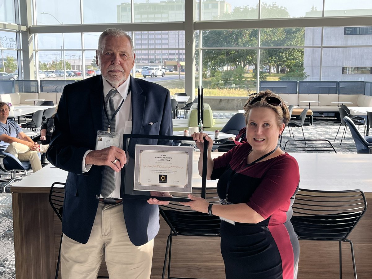 We wrapped up day one of #icaiowa24 with a recognition of the G. Jon Hall Online GIFT Forum and its years of service to <a href="/ICA_iowa/">Iowa Communication Association</a>. Day two of the conference tomorrow!