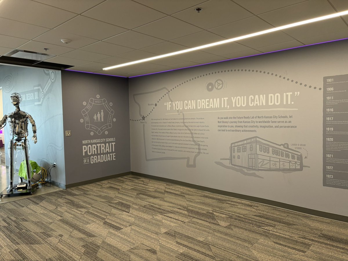 mrsnethsclass's tweet photo. ๐ช It was mural installation week in the Future Ready Lab! โ๐ปWe are ready to tell the story of KC resident, Walt Disney, & launch our studentsโ aspirations! ๐ @NKCSchools #FutureReadyLab #STEAM https://t.co/zDORLoUAQ8