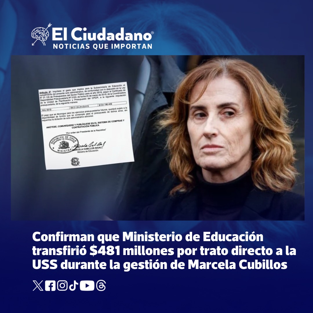 Durante su gestión como ministra de Educación, se transfirieron $1.482 millones a la Universidad San Sebastián. De este monto, $481 millones se hicieron por trato directo por orden y firma de Marcela Cubillos.

Leer más ow.ly/TcaP50TxEtQ