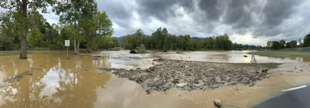 namlhots's tweet photo. Lake Eden Road and Old Route 70 Black Mountain NC. Swananoa River. Storm’s End. 6:16pm Fri 9/27.   #Helene2024 One in a thousand. https://t.co/vxS4avl8Wi