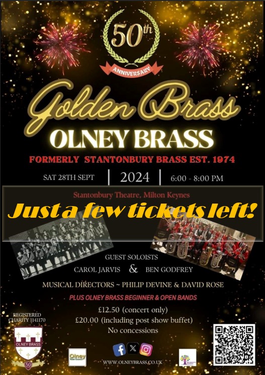 Just a few tickets left until a sell out audience!

stantonburytheatre.ticketsolve.com/ticketbooth/sh…

Or call 01908 324466 and select option 2 for the box office.

#goldenbrass 
#stantonburytheatreat50 
#stantonburybrass 
#olneybrass