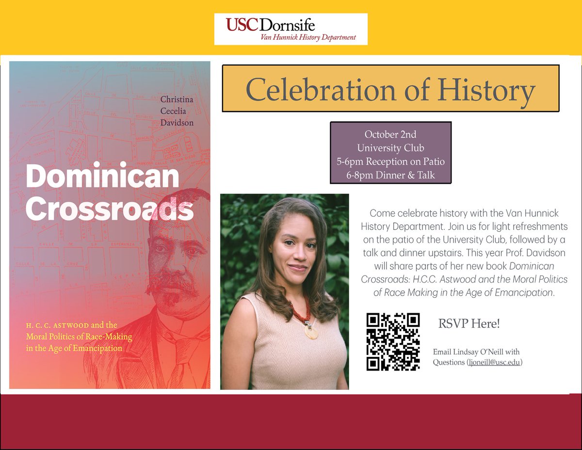 Oct. 2nd! Come #CelebrateHistory with the Van Hunnick History Department! Join us for a reception at the University Club, followed by a talk &amp; dinner. Professor Christina Davidson will share parts of her new book, "Dominican Crossroads.”✌️RSVP: bit.ly/celebhist24