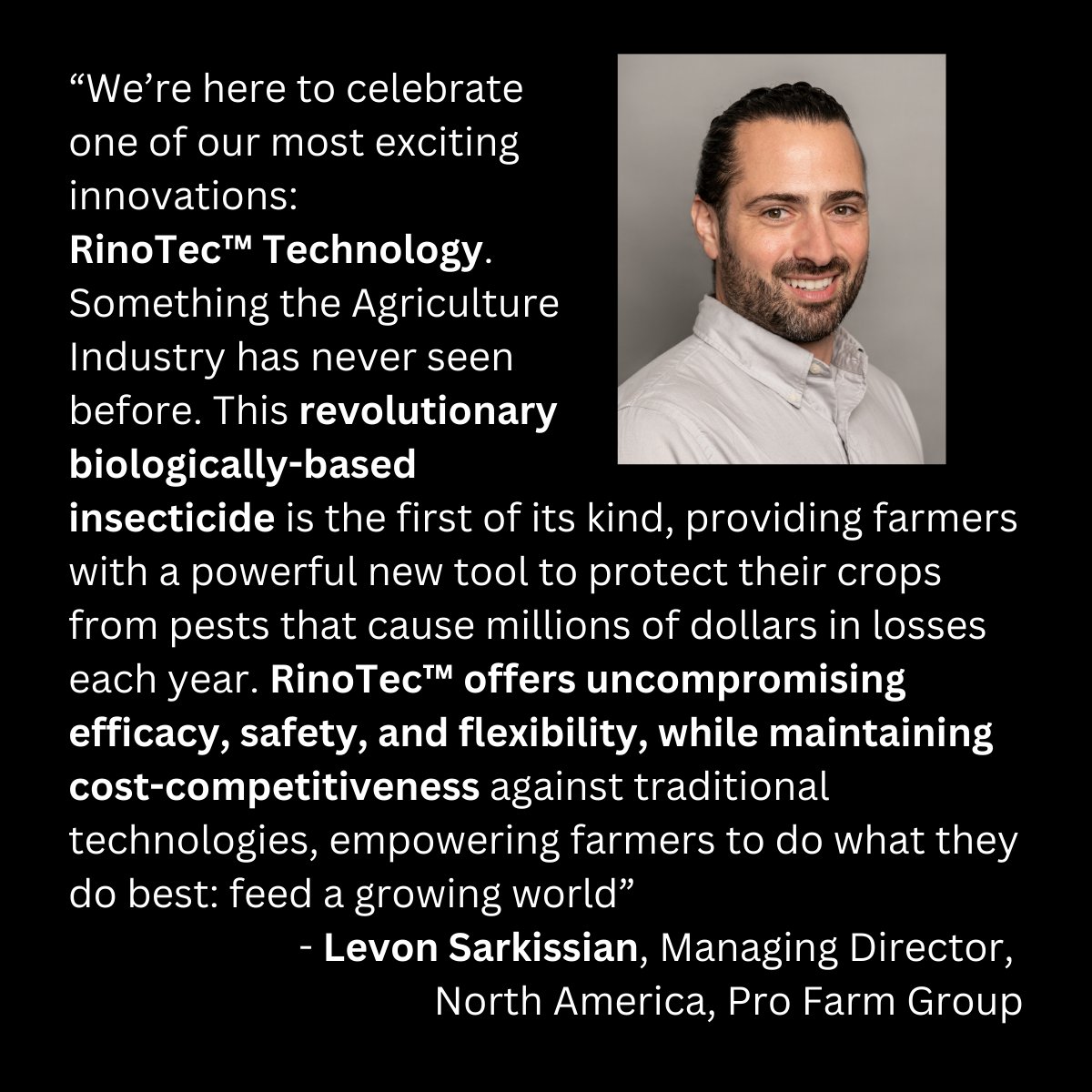 ProFarmGroup's tweet image. Pro Farm Group receives EPA’s Green Chemistry Challenge Award for RinoTec™ Technology in the category of the Design of Safer and Degradable Chemicals. This novel microbial-based technology is the active behind our newest pesticidal platform.