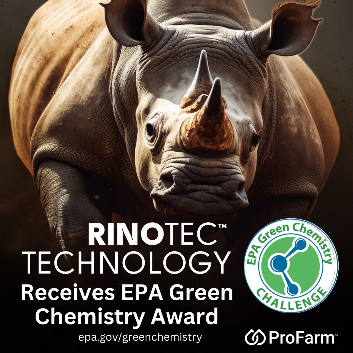ProFarmGroup's tweet image. Pro Farm Group receives EPA’s Green Chemistry Challenge Award for RinoTec™ Technology in the category of the Design of Safer and Degradable Chemicals. This novel microbial-based technology is the active behind our newest pesticidal platform.