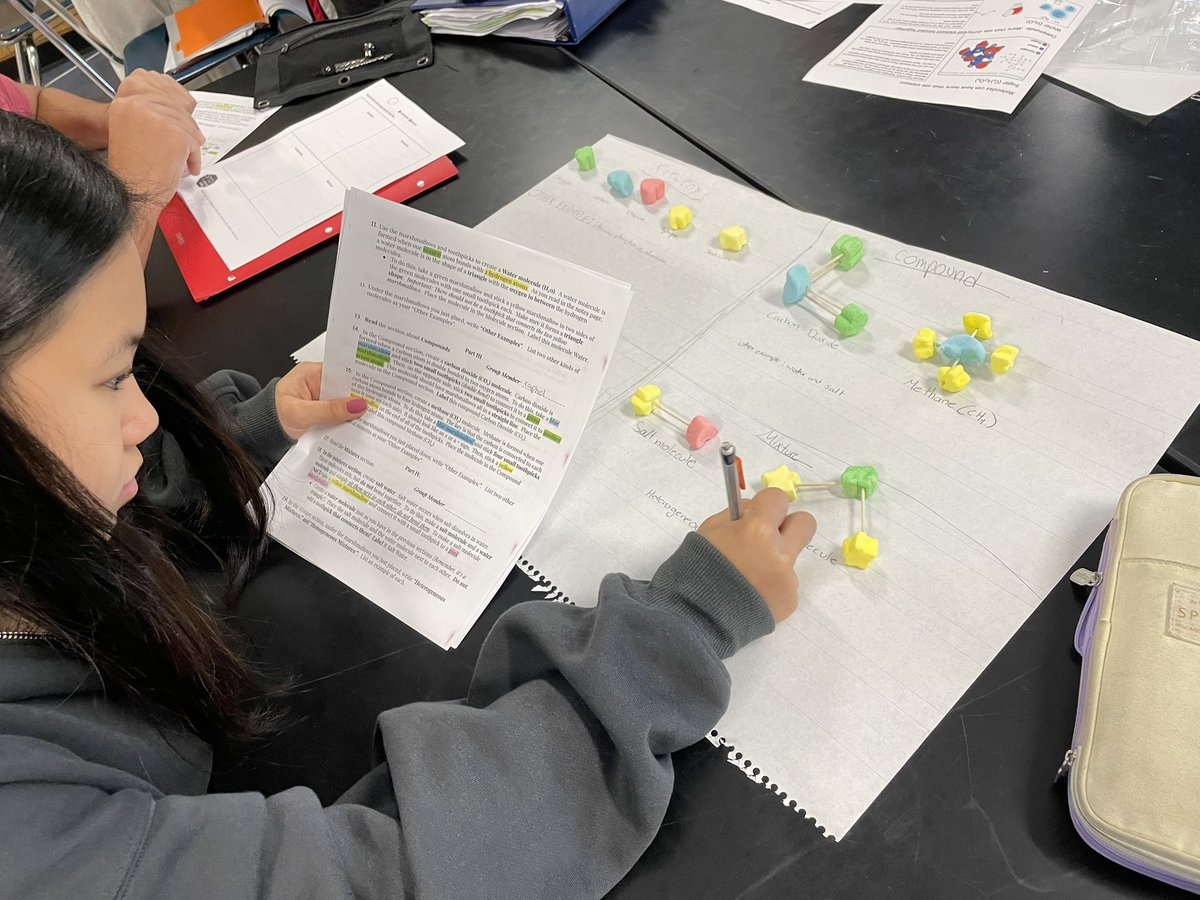Biology students developing and using marshmallow molecule models!