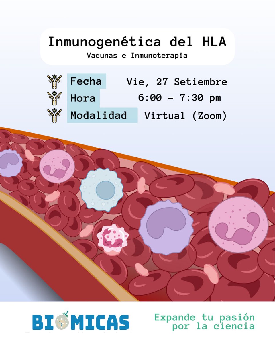Biomicas's tweet photo. 🚨*¡Falta 1 HORA!*🚨
Atiende a esta ponencia con el experto Dr. Obert Marín para aprender más sobre la inmunogenética y su aplicación para solucionar grandes retos en salud 🏥
🔗*Inscripciones*: https://t.co/yPUz3ZcpWS https://t.co/dTcrJAP91o