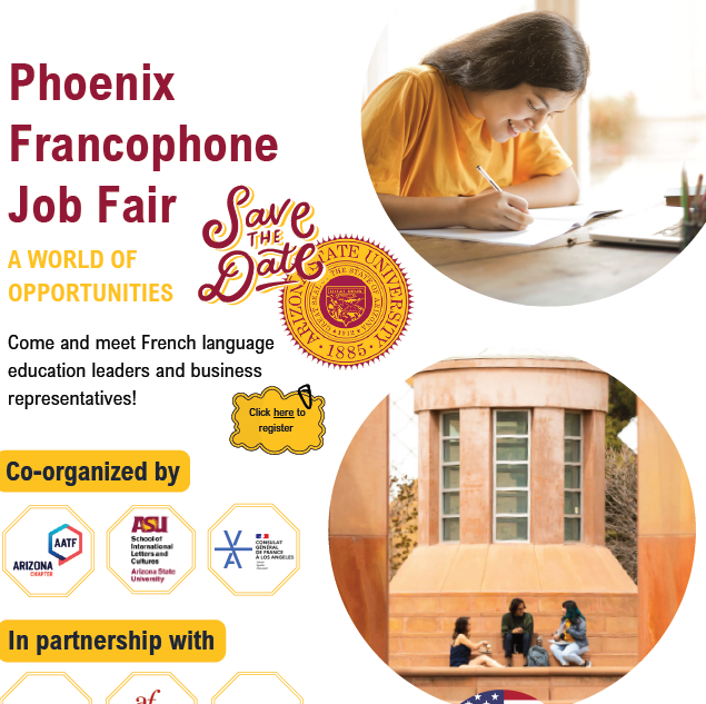 TeachingSolved's tweet image. Tomorrow (#Saturday)! Phoenix Francophone Job Fair with @AZAATF @AATFrench from 9-12:30 at the @ASU Memorial Union. Perfect for high school &amp;amp; college students learning French &amp;amp; French speakers in the valley. Check out our booth! #FrenchSpeakers #FrenchTeachers #StudyFrench #Tempe