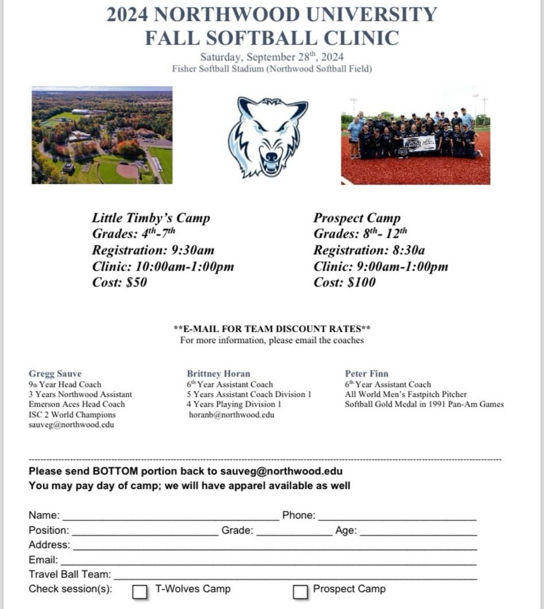 Our annual Fall Camp is tomorrow, September 28! We hope to see you there! 🐺🥎 #rolltimbys