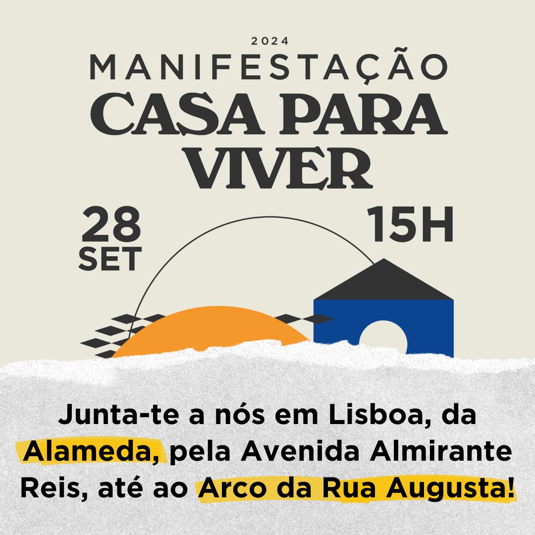 Em Lisboa, o percurso faz-se da Alameda ao Arco da Rua Augusta e acaba com a atuação de Filipe Sambado, Batukadeiras e Jhon Douglas, porque a luta também se faz em festa. 

Juntem-se a nós na luta por uma habitação digna!

#casaparaviver 🏡